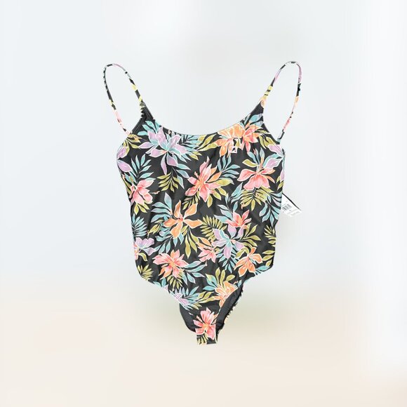 NWT $99.95 Billabong Beach Babe 1 Piece Swimsuit Black Floral Size XL - Picture 1 of 7